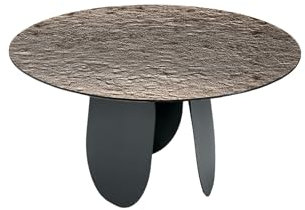 MONDO VIRO Mesa redonda fija de comedor Monroe con tapa de cristal martillado (Negro/Cristal martillado bronce - Small - Ø 120 cm)