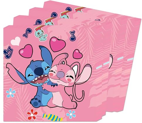 Gxhong 40 Stück Geburtstag Servietten, Cartoon Servietten 33x33cm, Kindergeburtstag Tischdeko, für Jungen Mädchen Geburtstag Party, Gartenfeste, Familienfeiern - Rosa