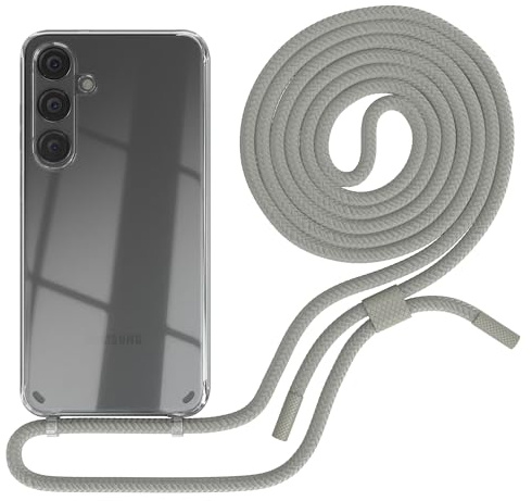 EAZY CASE - Handykette kompatibel mit Galaxy S24 Plus - dünne Handyhülle für Galaxy S24 Plus Hülle mit Band als Fallschutz Kette zum Umhängen transparente Hülle Silikon in Taupe
