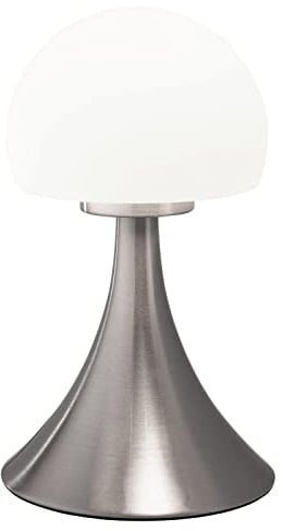 casa NOVA LED-Nachttischlampe PILZ - H 26 cm - Touchsensor - Dimmbar - Metall Glas - Silbergrau - Weiß - Tischleuchte Tischlampe