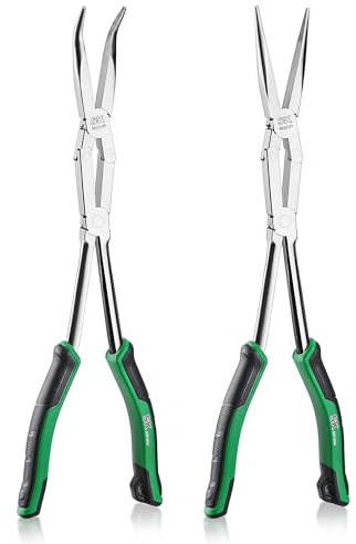 SK 2-Piece Double Compound Long Reach Pliers Set, 13-Inch Straight Long Nose Pliers, 45° Bent Nose, with Comfort Grips, Premium CR-V Steel Construction