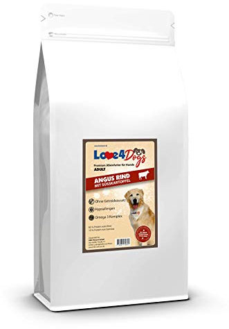 Love4Dogs Adult Trockenfutter 2 Kg | Angus Rind mit Süßkartoffel und Karotte | ohne Zusatzstoffe | Premium Alleinfutter für Adulte Hunde