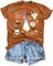 hohololo Damen Halloween Tshirt Haloween Geist Grafik Shirt KüRbis Skeletact Oberteil,Braun-A,L