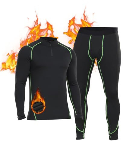 SIMIYA Thermounterwäsche Herren Set, Funktionsunterwäsche Mit Reißverschluss Flexibel Atmungsaktiv Skiunterwäsche Winter Mit Innenfleece für Lauf, Radfahren, Skifahren (Grün-1, 2XL)