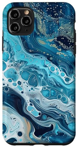 iPhone 11 Pro Max Ocean Blue Acrylic Pour Design Coastal Beach Sea Summer Fun Case