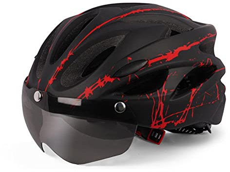 PUNELE Fahrradhelm, Helm für Erwachsene, Männer und Frauen, Schutzhelm mit Magnetischem Visier (Rot schwarz)