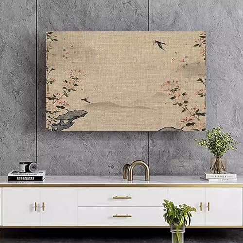 LONEU Chinesischer Stil 19''-80'' Hülle Bezug für Fernsehen Staubdicht TV-Abdeckung Schutzhülle Retro TV-Displayschutz Flachbildschirm, Leinen-Baumwoll Stoff für LCD LED(Color:color11,Size:55in)