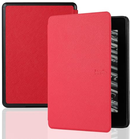 Generico DayQiQiPu Caso per Kindle Paperwhite (5/6/7th Gen 2012/2013/2015, Model: EY21/DP75SDI) Custodia per eReader di Pelle PU Ultra-Sottile di Visione Multiplo Copertura Antiurto - Rosso