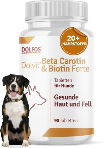 Dolvit Beta Carotin & Biotin Forte 90 Tabletten, Biotin Hund Ergänzung, Unterstützung für Haut und Fell Hund, Rezept aus Natürlichen Zutaten