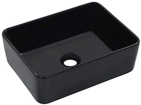 Xichuzi Waschbecken 40 x 30 x 13 cm Keramik Schwarz, Aufsatzwaschbecken, Bathroom Sink, Waschtisch, Aufsatzbecken, Ablaufgarnitur - 143920