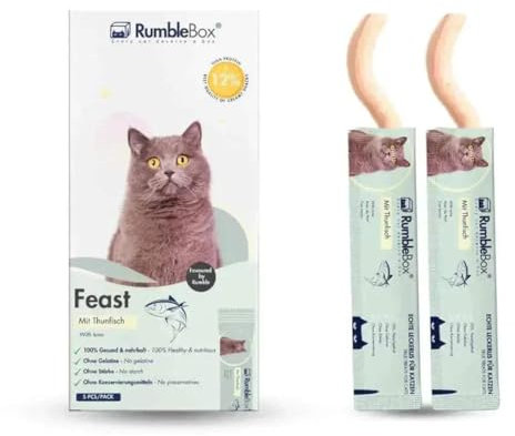 RumbleBox Schleckies mit Thunfisch, getreidefrei & zuckerfrei für Allergiker, Gesunde Leckerlis für Katzen mit nur 5 Zutaten (1er Pack 75g)