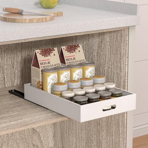 Diwoker Teleskopschublade, 1 Stück Ausziehbare Schublade Küche, Schrank Organizer Ausziehbar, Küchenorganizer ohne Bohren (Weiß, 25x43x6cm)