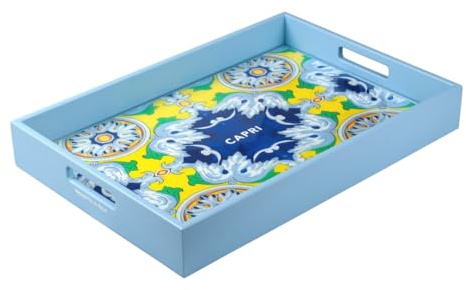 MOKAVIT Tablett der Linie Capri Home – rechteckiges Holztablett mit Majolika-Aufdruck, inspiriert von der Amalfiküste, perfekt für Frühstück, Kaffee, Snacks und Dekoration