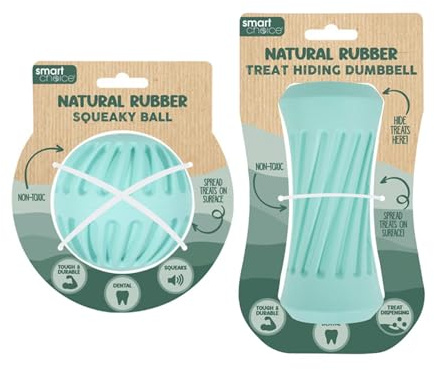 YöL Set of 2 - Natural Rubber Pet Ball Dog Puppy Fetch & Hide & Seek Toy Squeaky Non Toxic Durable Dental Chew Stimulating