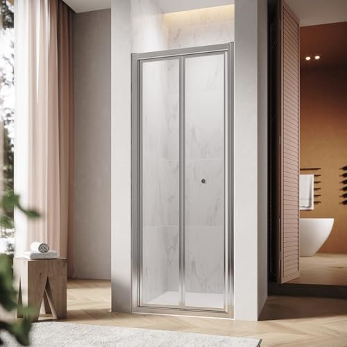 SUNXURY Porta scorrevole Doccia 76 x 185 cm Porta Pieghevole Box Doccia 76 cm Porta Nicchia Pieghevole in Vetro di Sicurezza Porta Doccia Porta Doccia Angolo di Regolazione 72-76 cm Altezza: 185 cm