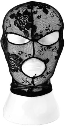 Tingyilan 2Pcs Black Lace Masquerade Full Face Veil Maske Mit Offenen Augen Und Mund Hollow Out Durchsichtige Kapuze Kopfbedeckung Party Augenmaske Für Männer Frauen,B,One Size