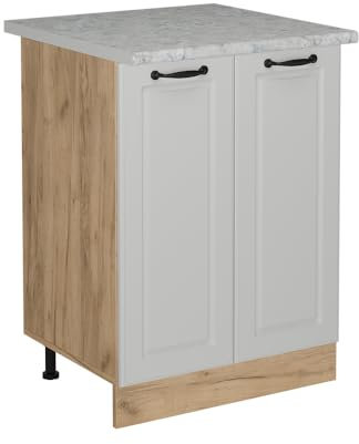 Vicco Küchenunterschrank R-Line, Küchenkommode, Weiß Landhaus, 60 cm AP Marmor