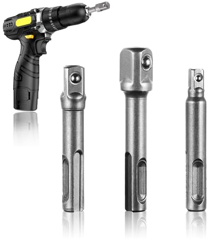3 Stück SDS Plus Stecknuss Adapter Set,1/4,3/8,1/2 Vierkant Bohrer Schnellwechsel Verlängerungs-Steckverbinder, SDS Adapter Schaft Adapterzubehör für Impact Drill Hammer Drill