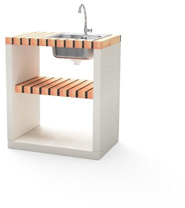 MOVELAR - Fregadero y grifo Bancada Nola para Barbacoa de Obra Prefabricada (Blanco, naranja - 70 x 47 x 47 cm) - Uso en Exteriores