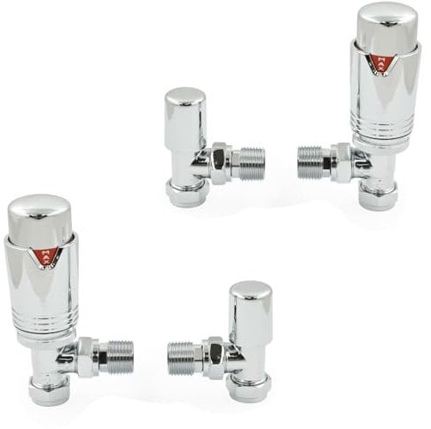 Thermostatic Radiator Valve Chrome Angled TRV – Style (Chrome 2 Sets)