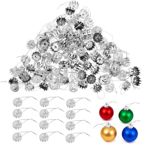 DECHOUS 100 StüCk Weihnachtskugel-Kappen Mit Schnur: 2 cm GroßE Silberne Runde AufhäNger FüR Weihnachtskugeln, Abnehmbare Weihnachtsbaumschmuck-Haken FüR Die Dekoration Ihrer Weihnachtsfeier