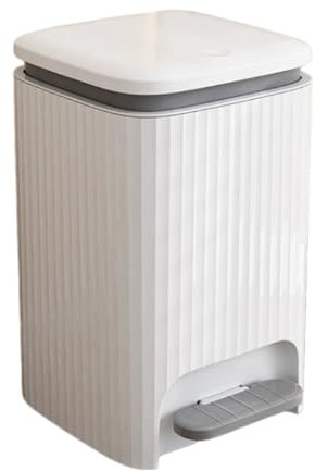 Waste Bin Square Plastic Trash Can With Lid, Double Opening Lid Pedal Trash Can With Built-in Pressure Ring For Living Room, Bedroom, Kitchen,bathroom Rubbish(White Grey,12L)