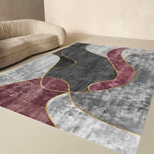 Teppich Zimmer Deko,Schwarz Grau Weiß Gelb Modernes geometrisches Design, Rot, 120 x 200 cm,Teppiche für Wohnzimmer Schlafzimmer Arbeitszimmer Schlafsofa