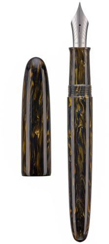 Asvine Penna stilografica C80, n. 8, pennino medio, grande, realizzata a mano, con convertitore, set da collezione (marrone oro)