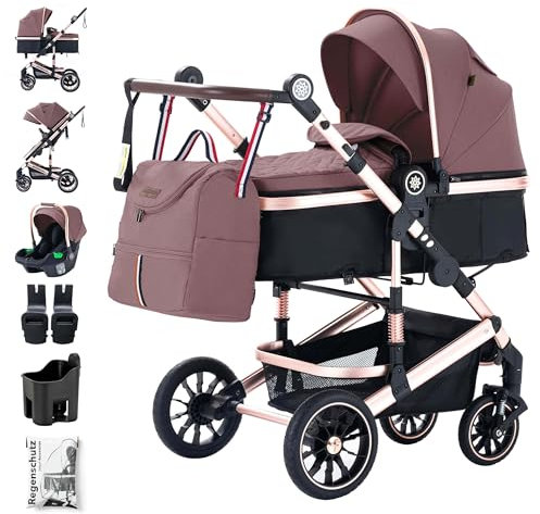 Daliya® NEOMOVE 3in1 Kinderwagen, Buggy & i-Size Babyschale (Rosegold-Violett)