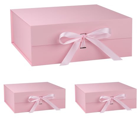 OEMVALATY Rosa Geschenkbox, 40,6 x 40,6 x 15,2 cm, magnetische Geschenkbox mit Deckel und Band für Geschenke, Hochzeit, Weihnachten, Halloween, Geburtstagsgeschenkverpackung