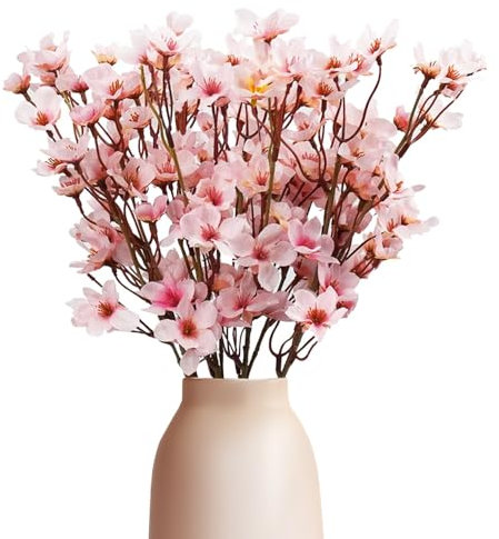 DONGKER Künstliche Kirschblütenzweige, 4 Stück 40cm Kunstblumen Frühling Kirschblüten Zweige, Sakura Blumen Kirschzweige Deko für Hochzeit, Zuhause, Schlafzimmer, Party (Vase Nicht enthalten)