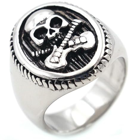 Jpltlvy Titan Stahl Gitarre Schädel Ring für Männer Vintage Bold Band Rock Musik Schmuck Geschenk