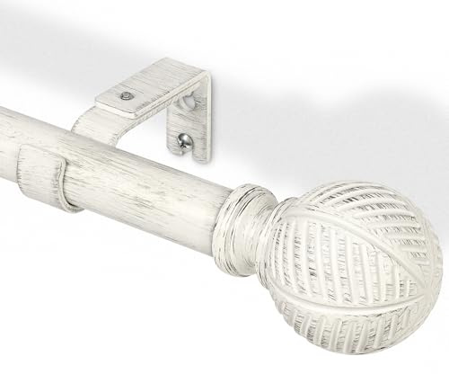 DEFYNEE Bastone per tende in legno, 76-219 cm, asta per tende da 25 mm di diametro, asta regolabile con motivo imitazione di foglie di cereali, per patio, porte in vetro, soggiorno, colore: bianco