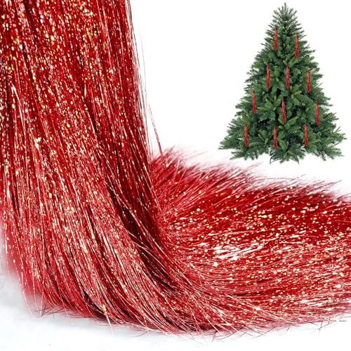 Lametta Weihnachtsbaum, Glitzer Weihnachtsbaum Dekoration Folien Fransen, Rot Lametta Vorhänge, Weihnachtsdeko Tinsel, Hängende Dekoration für Weihnachten Party Geburtstagsfeier Kranz Hochzeit