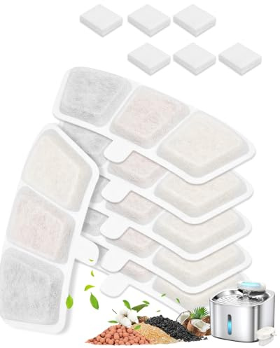 Haliya 12 Pack Filters für Oneisall 3.5L Katzenbrunnen Kabellos, PW04 | Mehrschichtige Filtration, Aktivkohle, Ionenaustauschharz, 6 Katzenbrunnen Filter mit 6 Schaumstofffilter (6+6), Pumpenschutz