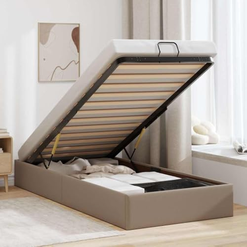 Hommdiy Ottoman-Bett Mit Stauraum Polsterbett Boxspringbett ohne Matratze Cappucino 100x200cm Kunstleder