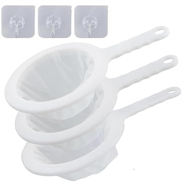 3 colino da cucina in plastica, a maglia fine, con manico, adatto per filtrare yogurt, vino lattico e miele, rete 100/200/400