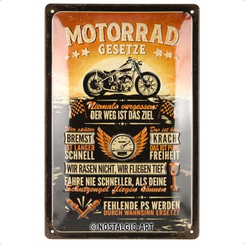 Nostalgic-Art Retro Blechschild, 20 x 30 cm, Motorrad-Gesetze | aus Metall, Vintage Design, Blechschilder Sprüche, Werkstatt-Deko, Geschenk-Idee für Biker