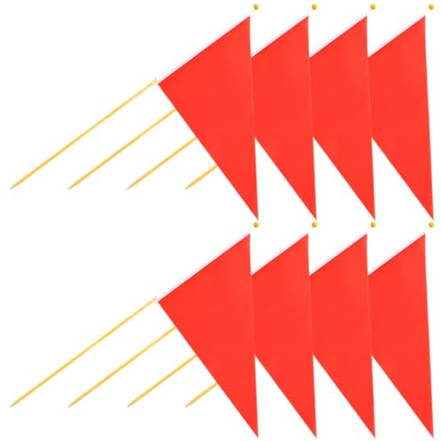 JEWEDECO 8pcs Triangular Marker Flags with Bamboo Poles for Lawn and Site Construction Red Lawn Marker Flags for Yard Marking and Surveying Sturdy Outdoor for Industrial Safety