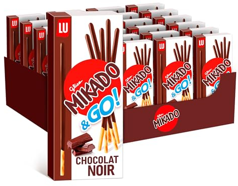 LU Mikado Pocket Chocolat Noir - Format Poche - Biscuits pour le Goûter - Snack Plateau TV - Facile à Emporter - Présentoir de 24 Boîtes de 39 g