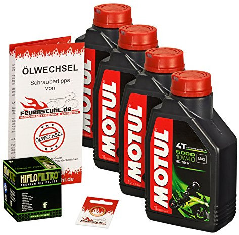 Motul 10W-40 Öl + HiFlo Ölfilter für Honda DN-01 (NSA 700), 08-11, RC55 - Ölwechselset inkl. Motoröl, Filter, Dichtring