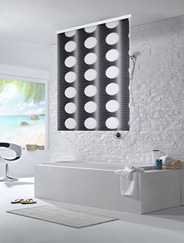 Rapid Teck® Halb-Kassetten Duschrollo 80cm | stilvolles Design Loca Moon | Duschvorhang mit Seilzug | Modernes Duschrollo für Badewanne | Duschrollo für Dusche und kleine Bäder