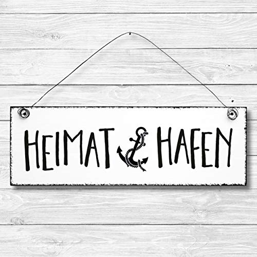 Heimathafen - Maritim Anker Dekoschild Türschild Wandschild aus Holz 10x30cm - Holzdeko Holzbild Deko Schild