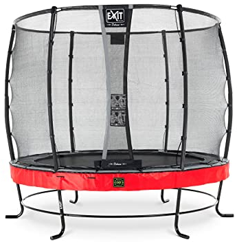 EXIT Toys Elegant Premium Rundes Trampolin - ø253cm - Mit Deluxe Sicherheitsnetz - Extra Starker und Stabiler Rahmen - Lange Federn - Rostfrei - Einfache Montage - Luxuriöse Ausführung - Rot