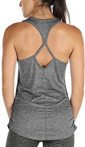 icyzone Damen Sport Yoga Tank Top - Fitness Gym Ärmelloses Shirt Trainings Top (M, Charcoal)
