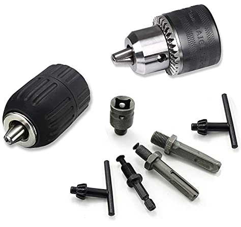 8pcs 1/2 1.5-13mm -20UNF Precise Keyed Drill Chuck Converter Tool Kit with 1/2 Heavy Duty Socket Adapter, 13mm Drill Chuck Key, 1/4 SDS-Plus and Hex Shank Convert Impact Driver Hammer