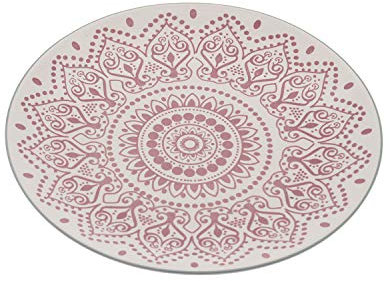 Set de 6 Platos de Postre de cerámica con Dibujos en Blanco y Rojo 21,3x21,3x2cm