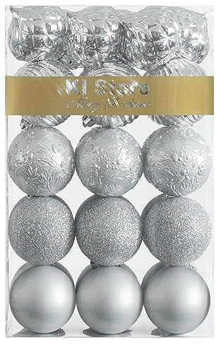 Busybee weihnachtskugeln 30 Stücke 6CM Ornamente für Weihnachtsbaum Silber Christbaumkugeln Weihnachtsdekoration Kugeln