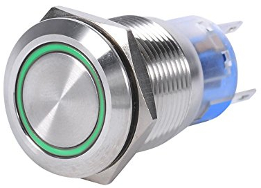 Keenso Selbstsperrender 19mm 12V LED wasserdichter rostfreier selbstsperrender verriegelnder Druckknopfschalter EIN/Aus-Verriegelungsknopfschalter 1NO1NC(Grün)