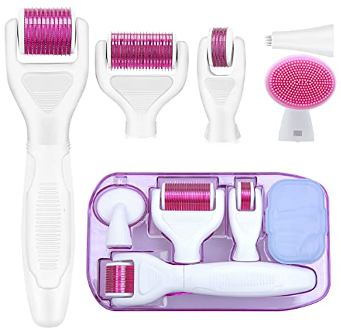 Dermaroller Titanio Kit Derma Roller 6 en 1 Microneedle Roller Dermaroller Facial para Brillos Cara Ojos Cuerpo y Cabello Rodillo de Microagujas de Piel Anti-Manchas Arrugas Cicatrices Celulitis etc